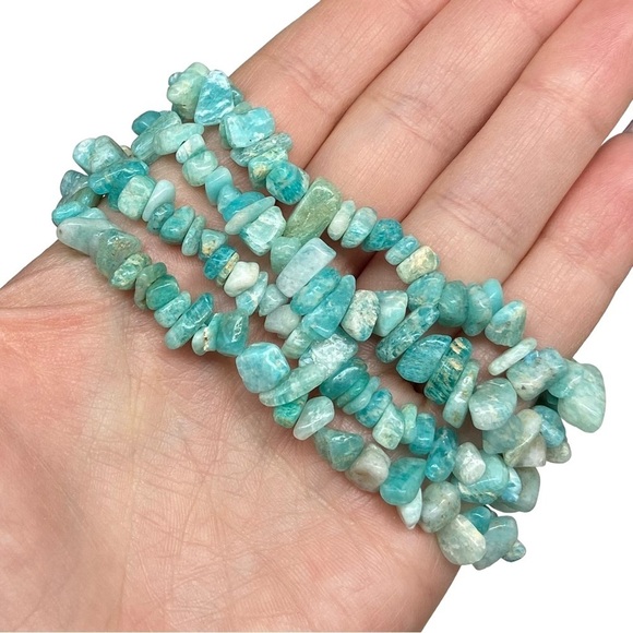 Amazonite Gemstone Chips Beaded Stretch Bracelet Stone Boho Beads Blue Crystal - Picture 2 of 4